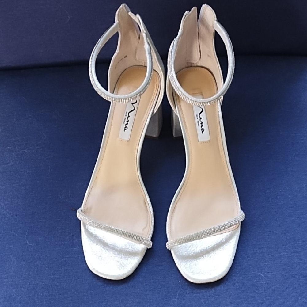 Elegant Silver Ankle Strap Heels